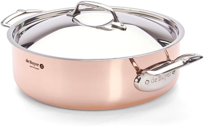 PRIMA MATERA Round Copper Stainless Steel Saute-Pan 11-Inch with lid