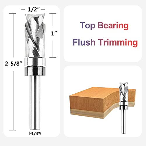 Spetool Top Bearing Compression Flush Trim Router Bit With 1/4" Shank 1/2" Cutting Diameter, Up And Down Spiral Template Pattern Router Bit For Woodworking Trimming #TOP1