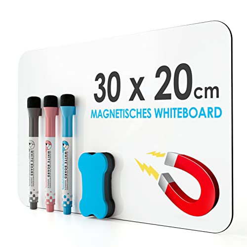 KTRIO A4 Whiteboard Magnetisch für Kühlschrank, Magnettafel Kühlschrank Weiße Magnetfolie Abwischbarer Magnettafel mit Stiften und Schwamm für Kühlschrank Metalloberfläche,30 * 20cm