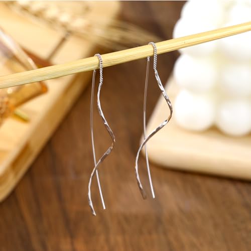 Ritach Sterling Silver Dangle Earrings for Women Trendy, Long Silver Threader Earrings Dainty Minimalist Dangling Drop Earrings for Prom Party3