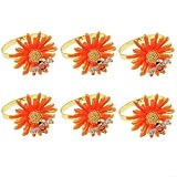 Drivstraw Juego de 6 servilleteros de aleación con diseño de margaritas y girasoles con detalles de diamantes de imitación para boda, hotel, Pascua, día de la madre y primavera verano