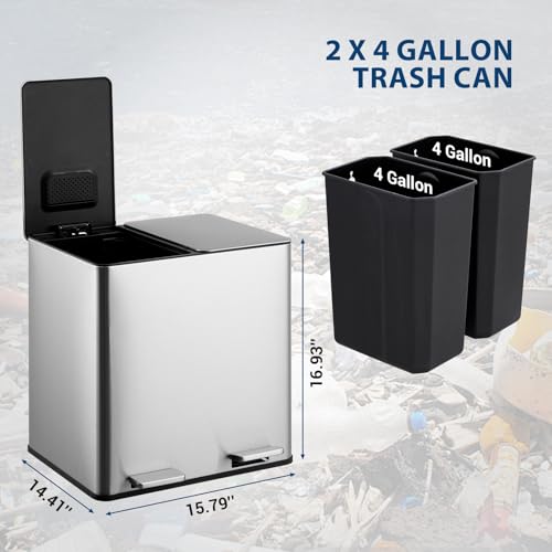 Caneca de basura doble 8 gal acero inoxidable miniatura 2