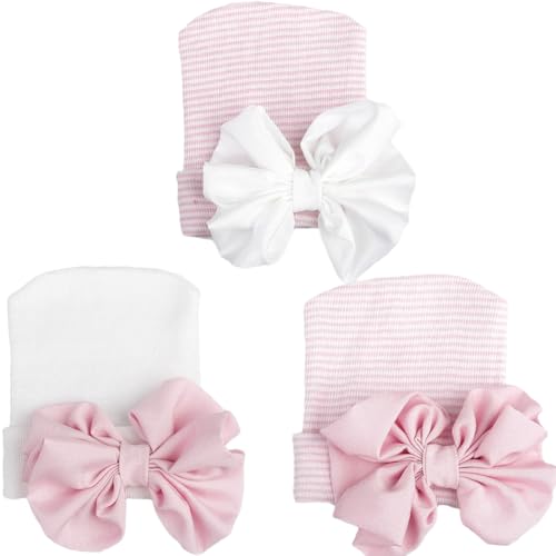 Newborn Baby Hospital Hat Infant Cap with Big Bow Soft Cute Knot Nursery Beanie