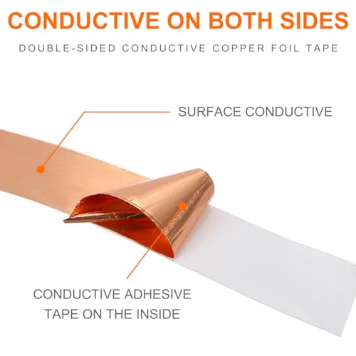 Image of Copper Foil Tape Double-Sided Conductive with Adhesive (5mm /0.2inch x 30m /98ft) 0.05mm Thickness Enhance Conductivity, for EMI Shielding Paper Circuits,Grounding