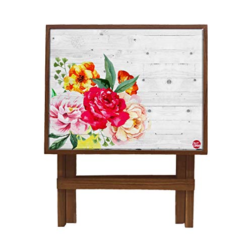 Image of Nutcase Designer Teak Wood Side Table Folding Wooden Bedside Coffee Outdoor Picnic Table - Vintage Wood Florals