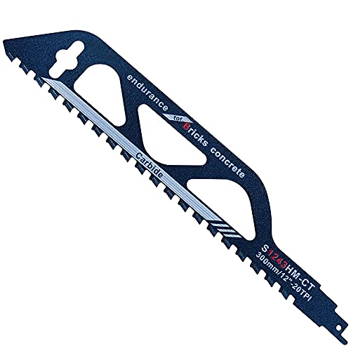 Jooheli Lame de Scie Sabre,Lame de Scie Sabre Expert au Carbure de Tungstène pour Métal,Bois,Pierre,Accessoires de Scie Sabre pour Béton Cellulaire,Brique,Béton (305 mm (S1243HM))
