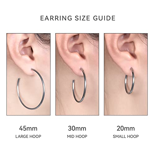 Limerencia Hypoallergenic G23 Pure Titanium Big Open C Hoop Earrings, Lightweight Cubic Zirconia Cuff Huggie Earrings For Women Girls Sensitive Ears (45Mm Thin Round Hoop, Silver) #TOP4