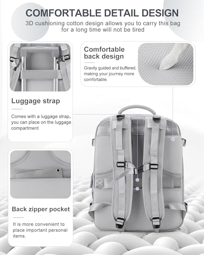 Image of coowoz Large Travel Backpack Carry On for Women Man Gym Backpacks with Laptop Compartment Mochila de Viaje Teacher Personal Item Backpack Rucksack Airplane Accessories Must Haves Grey