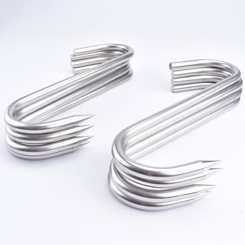 HONSHEN Meat Hook, 10mm 8Inch Heavy Duty S-Hooks Stainless Steel Meat Processing Butcher Hooks,8Pack