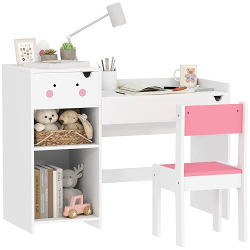 AIYAPLAY Kids Desk and Chair Set, Toddler Table and Chair Set with Drawers, Bookshelf, Storage...