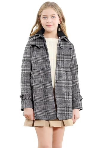 Image of Betusline Girls' Dress Coat, Kids Hoodie Wool Blend Coats Fall Winter Outerwear Peacoat,2-14 Years