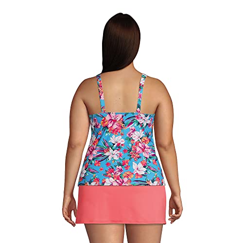 Lands' End Womens Chlorine Resistant Square Neck Tankini Top Turquoise Lily Palm Plus 18w2