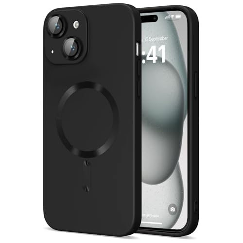 Image of Vaku Luxos Soft Silicon Mag-Safe Back Cover for iPhone 15 Full Lens Protection Silicon Case Scratch Resistant Slim Thin Military-Grade Protection - Black