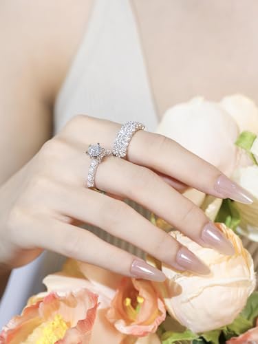 Moissanite Wedding Band Ring, 3-Row Wdith Half Eternity Band Moissanite D Color VVS1 Simulated Diamond Rings 925 Sterling Silver Prong Setting, Anniversary and Bridal Gift for Women Wife, All Size4