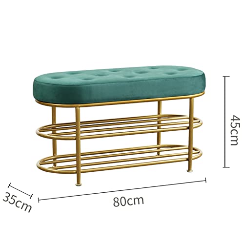 Tabouret en Velours Vert Atmosphère Chaleureuse et Confort Boutons Capitonnés - 4