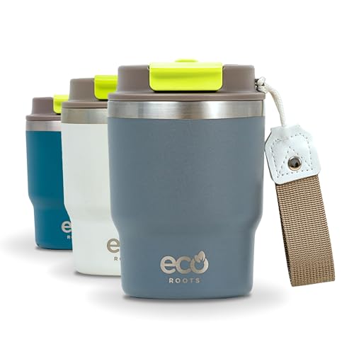 ECOROOTS Evergreen - Vaso Térmico 360 ml | Termo Cafe para Llevar I Acero Inoxidable | Antifugas I Sin BPA I Cuerda Removible | Ligero y Compacto | Ideal para Bebidas Frías o Calientes (GRIS PERLA)