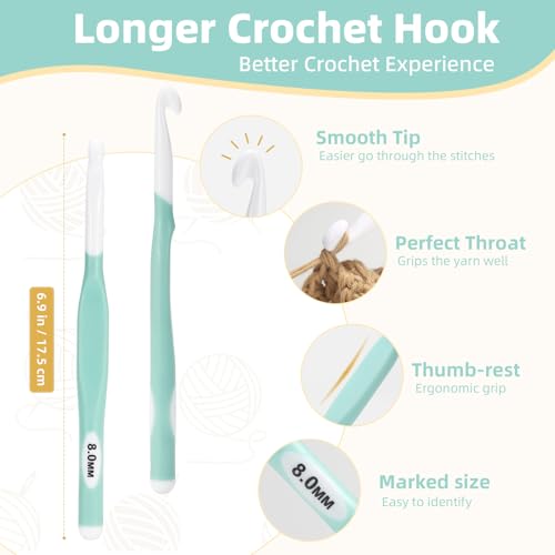 8mm Large Crochet Hook,Extra-Long Rubber Handle Crochet Hooks — view 3