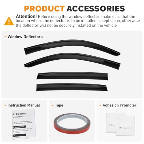 Image of Shatterproof Taped-On Window Deflectors for Honda HR-V 2023-2026 with Black Trim, Rain Guards, Window Visors for Car, Vent Deflector, 4pcs