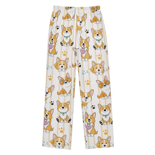 Boys' Pants Orange Corgi Dog with Stripes Long Bottoms Jogger Pants Elastic Waist Trousers with Pockets S-XL