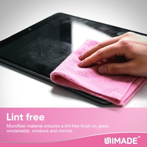 Image of UNIMADE Microfiber Cleaning Cloth, 100 Sheets Microfiber Towels for Cars | Commercial Grade Washcloths Lint-Free Bulk Shop Towel Cleaning Rags for Restaurant Garage Housekeeping,11 inchx 9 inch, Pink