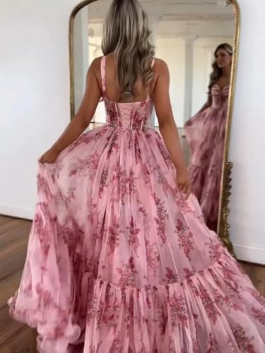 Ruffly Floral Chiffon Prom Dresses 2025 for Teens Sweetheart Corset Straps Formal Evening Party Gown3