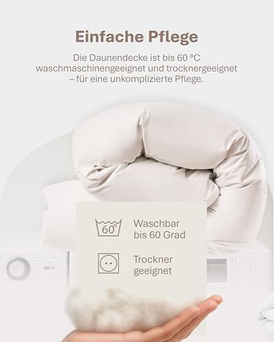 5. Bild von Winter Bettdecke 135x200 cm mit 100% extraweicher Daunenfüllung 1080g - Daunendecke mit Baumwoll-Bezug, Atmungsaktiv & waschbar bis zu 60°C, Ökotex-Zertifiziert 135 x 200 cm