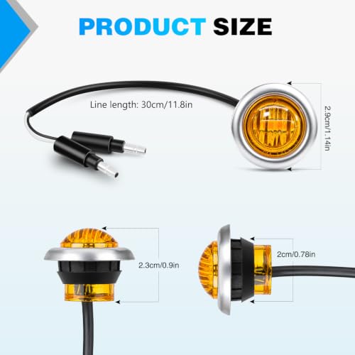 Image of Nilight 3 /4 inch Round Marker Lights 10PCS Amber with 304 Stainless Steel Bezel | Side Bullet Clearance Light with IP68 Waterproof Hardwired 2 Wire Connectors and Bright LED for 12V Trailer Truck Camper Boat