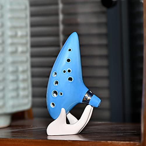 LIEKE Ocarina 12 Hole Alto C Ceramic Ocarinas, Musical Instrument for Beginners Adults with Display Stand Song Book Neck-Strap Bag (Light blue)