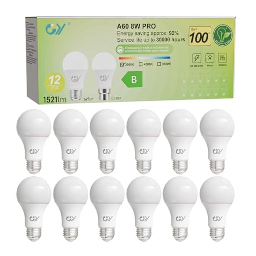 GY E27 Led Warmweiss Glühbirne, 8W 1521LM Energiesparlampe, Ersetzt 100W lampen, Energieeffizienzklasse B, A60 Led Warmweiß, Abstrahlwinkel 360°Leuchtmittel, Nicht Dimmbar, 12 Stück