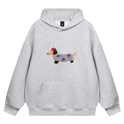 Cartoon Hunde Hoodie Herren Oversized Kapuzenpullover Langarm Sweatshirt Y2K Hoody mit Kapuze Basic...