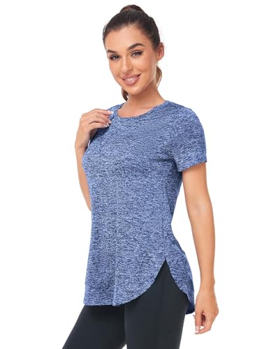 Absttith Women's Short Sleeve Workout Shirts Athletic Casual Tops Quick Dry Gym Soprt Tee Side Split2