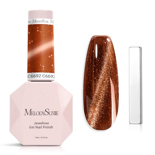 Image of MelodySusie Jeweliver Cat Eye Gel Nail Polish, 0.5 Fl Oz Brown Glitter Holographic Magnetic Nail Polish with Magnet, UV Nail Polish for Nail Art Manicure Salon DIY at Home C6692