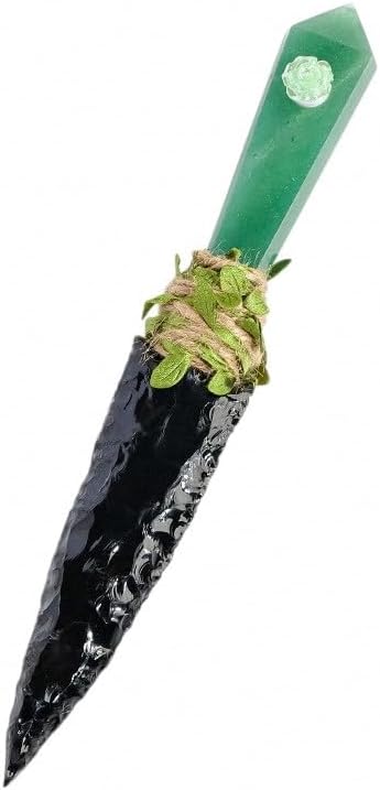 Lumisoul Obsidian Blade-Inspired Desk Ornament with Hand-Carved Details, Polished Edges and Decorative Stand, Approximately 25cm Length and 140–170g Weight (Green Aventurine)