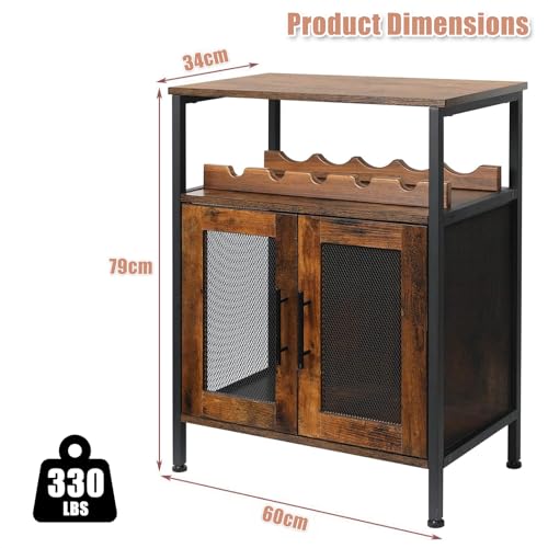 رف بار النبيذ من ليودوكس، رف مشروبات قابل للفصل ومساحة تخزين، خزائن بار قائمة على الارض، بار قهوة صغير مع حامل زجاجي وباب شبكي، خزانة جانبية خشبية للتخزين للمطبخ وغرفة المعيشة