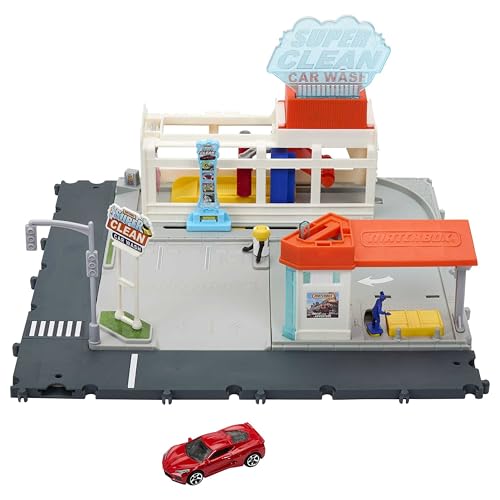 Matchbox Coffret Action Drivers Station de Lavage Super Clean avec Sons et lumières réalistes, 1 Voiture Incluse, Jouet Enfant, Dès 3 Ans, HNJ54