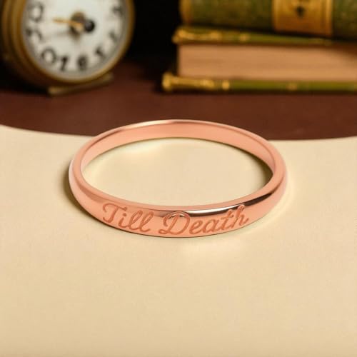 Til Death, 10K Rose Gold Dainty Minimalist Ring, Personalized Till Death Wedding Band, Trendy Statement Symbolic Ring – TheaJewelCrafts2