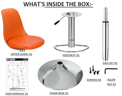 Image of DPI Modern Height Adjustable and 360 Degree Revolving Bar Stool | Kitchen Chair Suitable for Kitchen Cafeteria Dining Office Shops | (1, Orange)