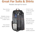 Amazon Basics 109.2cm Sac de vêtements premium pour le voyage, sac de costume avec ceinture d'épaule pour les vêtements et les robes, Tissu de polyester, Poches extérieures/intérieures, Coins renforcés d'imitation en cuir, Trifold, Noir