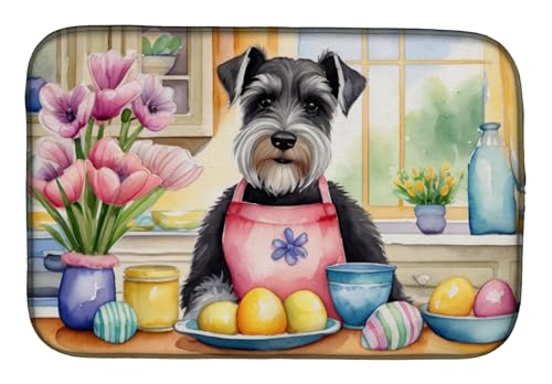 Caroline's Treasures DAC6893DDM Decorating Easter Schnauzer Dish Drying Mat Absorbent Dish Drying Mat Pad for Kitchen Counter Dish Drainer Mat for Countertop, 14 x 21", Multicolor