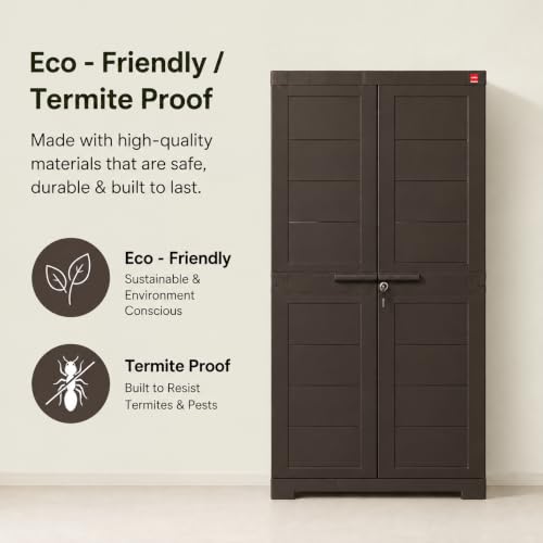 Image of Cello Novelty Big Plastic Cabinet with Dustproof Doors| 3 Year Warranty | Almirah, Cupboard, Wardrobe for Home, Living Room, Bedroom, Kitchen, Office, Outdoor| Ice Brown Colour