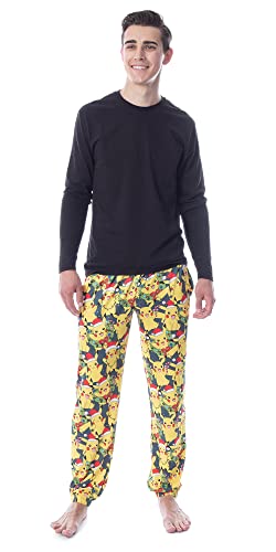Mad Engine Pokemon Mens' Pikachu Christmas Santa Toss Print Sleep Pajama Jogger Pants3