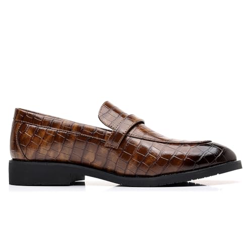Men's Crocodile Pattern Loafers, Black Leather Dress Shoes with Buckle, Classic Business Formal Slip-On3