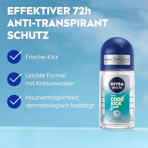 Nivea Men Cool Kick Fresh Deo Roll-On 50 ml Antitranspirant für 72h Schutz