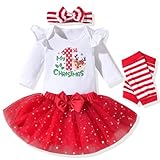 Aalizzwell 3-6 Months Baby Girls Christmas Clothes Infant My 1st Xmas Tulle Skirt Buffalo Plaid Outfit with Leg Warmers Clothing Deer Elk