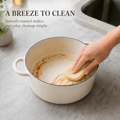 Parmedu 5.5QT Enameled Cast Iron Dutch Oven for Sourdough Bread White - Image 5