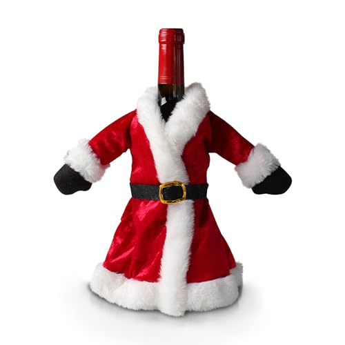 Heyiminy Christmas Wine Bottle Sweater Cover, Santa Bottle Cover Jacket 9.4" Holiday Table Decoration, Wine Gift Holder for Party Display, Host Present