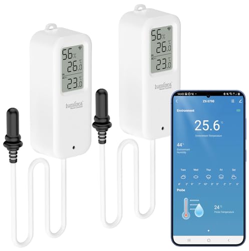 Luminea Home Control Smart Thermometer: 2er-Set WLAN-Temperatur-/Luftfeuchtigkeitsmesser, innen/außen, App (WLAN Smart Thermometer Hygrometer, Fernzugriffe, Klima)