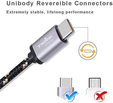 TriLink USB Type C Cable, 3 Pack (2x3.3ft,6.6ft) Flexible Braided High Speed USB C Charging and Sync Cable for Moto Z Force Play, Nexus 5X 6P, HTC U 11,Google Pixel,GoPro Hero 5, Nintendo Switch(Grey)