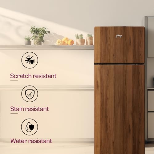 Image of Godrej 244 L 3 Star Wood Finish, 30 Days Farm Freshness, Frost Free Inverter Double Door Refrigerator (RT EONVOGUE 280C RI WT WD, Walnut Wood)
