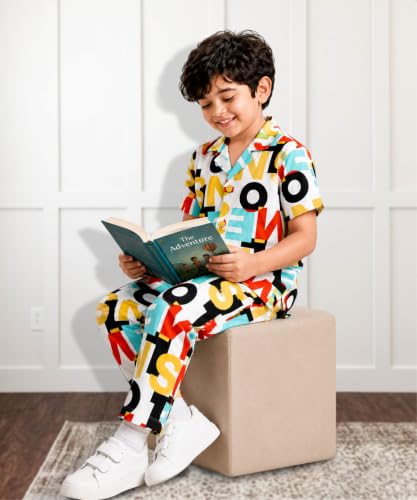 Image of 3BROS Unisex Pure Cotton Short Sleeve Kids Night Dress for Boys & Girls Nightwear /Sleepsuit /Sleepwear /Loungewear Night Suit for Boys and Girls Top and Pyjama Combo Set